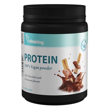 Suplimentnutritiv Proteina vegetala cu gust de scortisoara si ciocolata, Vitaking, 400 grame Suplimentnutritiv Proteina vegetala cu gust de scortisoara si ciocolata, Vitaking, 400 grame