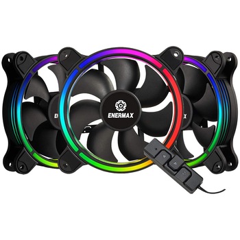 Set 3 ventilatoare, ENERMAX SQUA, 12 cm, RGB PWM, Negru Set 3 ventilatoare, ENERMAX SQUA, 12 cm, RGB PWM, Negru