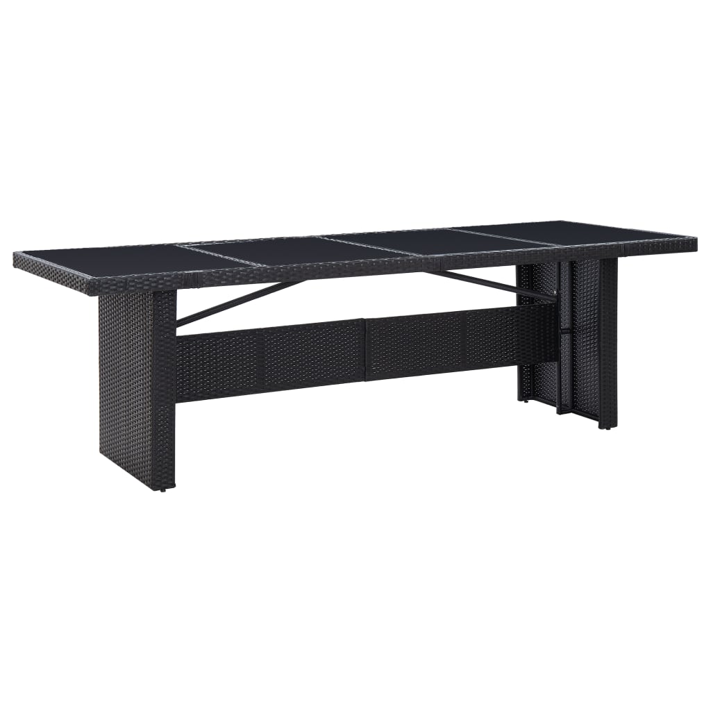 Masa de gradina/terasa, vidaXL, Poliratan/Sticla securizata, 240 x 90 x 75 cm, Negru