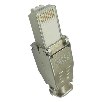 Mufa conector RJ45 LanKATT cat6A ecranata (compatibilitate cu cabluri cat7/6A/6/5e) cu fire groase 23AWG, AutoSertizare (toolless / tool free)
