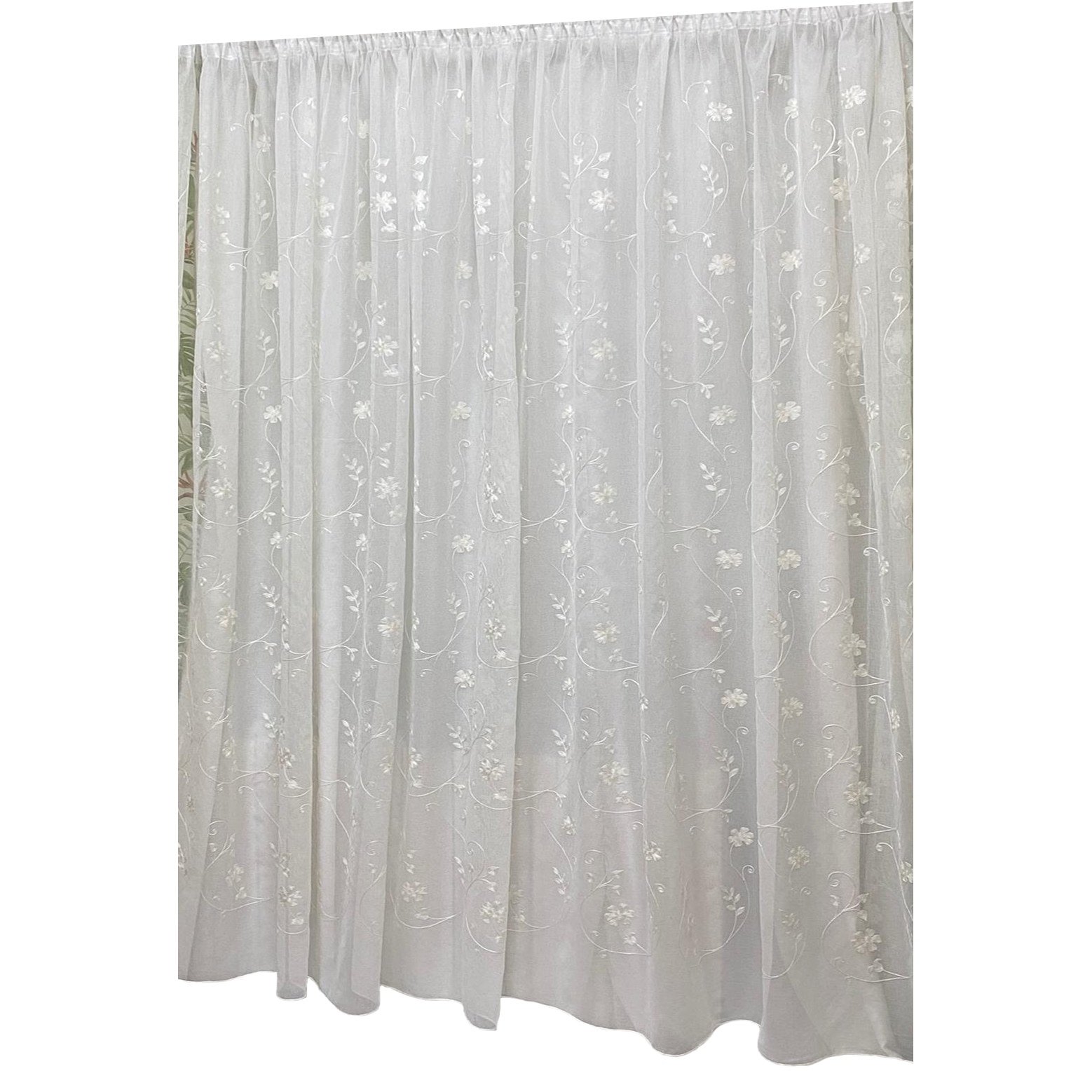 Perdea Inna, alba cu broderie de flori albe 900X245cm, din in, cu rejansa by Liz Line - RD1909