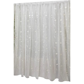 Perdea Inna, alba cu broderie de flori albe 300X245cm, din in, cu rejansa by Liz Line - RD1903 Perdea Inna, alba cu broderie de flori albe 300X245cm, din in, cu rejansa by Liz Line - RD1903