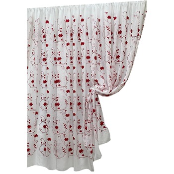 Perdea Inna, alba cu broderie de flori rosii 500X245cm, din in, cu rejansa by Liz Line - RD1915 Perdea Inna, alba cu broderie de flori rosii 500X245cm, din in, cu rejansa by Liz Line - RD1915