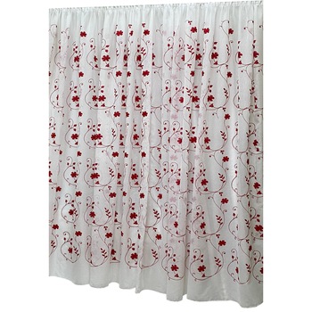 Perdea Inna, alba cu broderie de flori rosii 800X245cm, din in, cu rejansa by Liz Line - RD1918 Perdea Inna, alba cu broderie de flori rosii 800X245cm, din in, cu rejansa by Liz Line - RD1918
