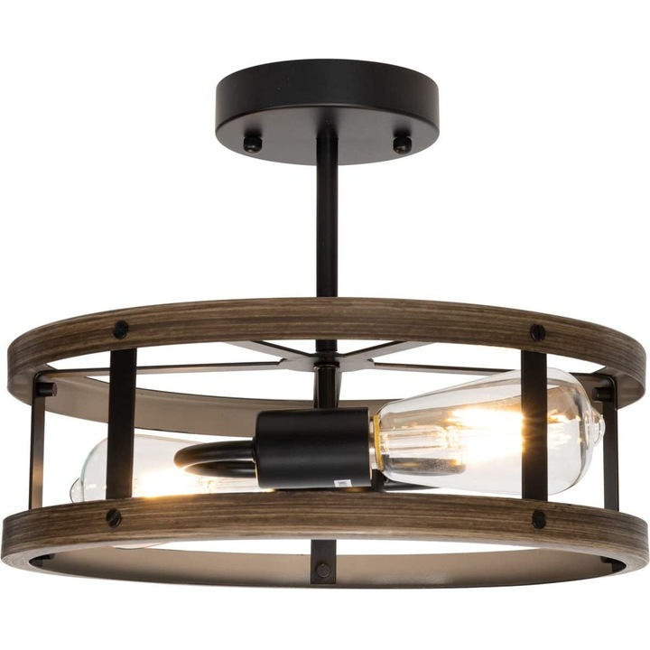 Pendul Kendo 2m Cojom , retro/vintage, 2xE27, lemn maro cu metal negru