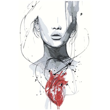 Set pictura pe numere Fata cu inima, panza bumbac pe rama lemn 40x60 cm Set pictura pe numere Fata cu inima, panza bumbac pe rama lemn 40x60 cm