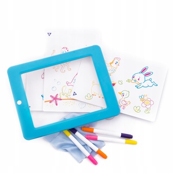 Tableta pentru Desenat cu Iluminare LED, Magic Pad, Include 4 Culori Fosforescente, 8 Sabloane, Laveta pentru Curatat, Albastru Tableta pentru Desenat cu Iluminare LED, Magic Pad, Include 4 Culori Fosforescente, 8 Sabloane, Laveta pentru Curatat, Albastru