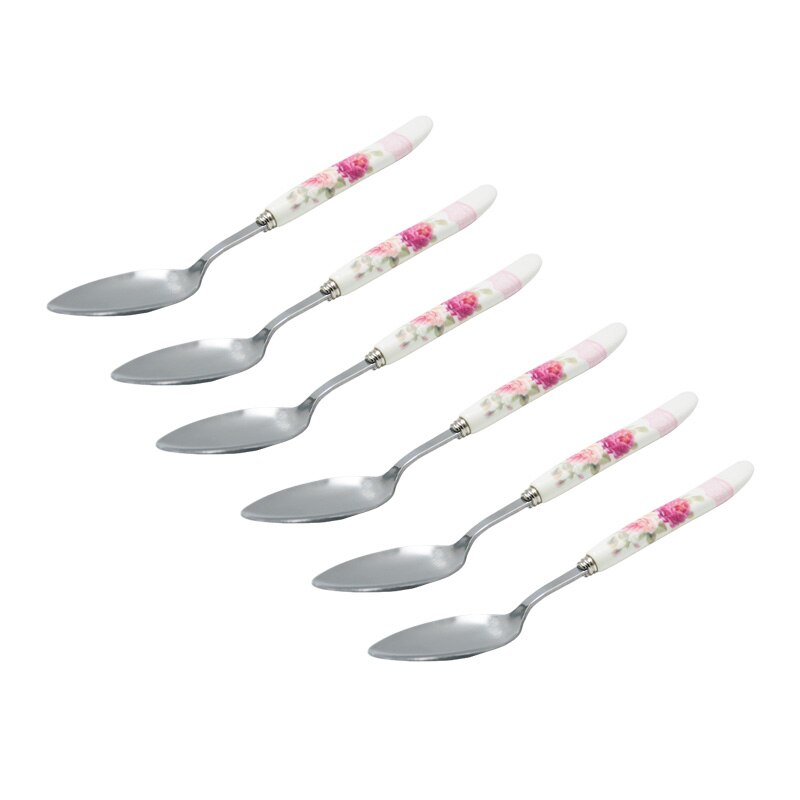 Set 6 linguri Spring Flowers, Charisma, Inox si portelan, 19x4