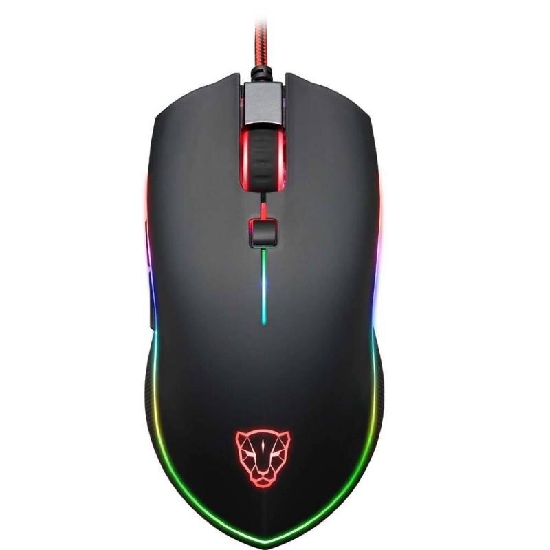 Mouse gaming Motospeed V40 cu fir, RGB, 4000 DPI, 6400 FPS, 60 IPS, 500Hz, Butoane programabile, Negru