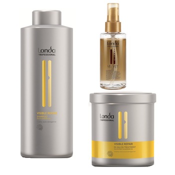 Kit pentru par degradat Londa Visible Repair - Sampon, Masca si Ulei hidratare Kit pentru par degradat Londa Visible Repair - Sampon, Masca si Ulei hidratare