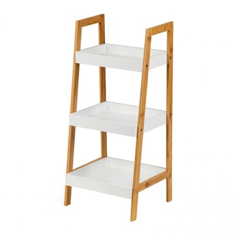 Biblioteca cu trei rafturi din MDF si lemn de bambus, 34.5x31x75 cm Biblioteca cu trei rafturi din MDF si lemn de bambus, 34.5x31x75 cm