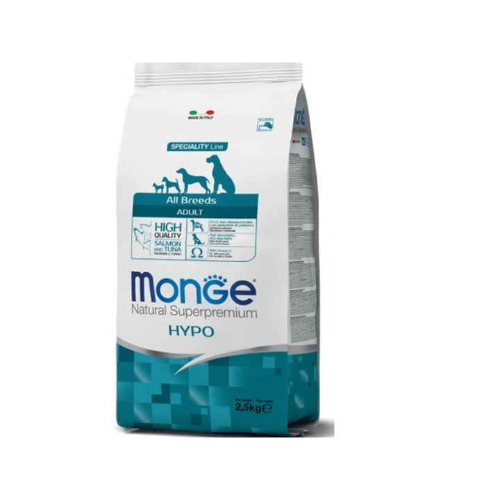 Hrana uscata pentru caini Monge Natural Superpremium Adult, Hypoalergenic, Somon si Ton, 2.5 kg