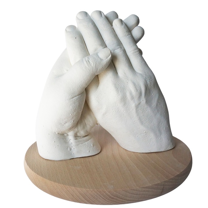 Kit Mulaj Maini Cuplu cu suport de lemn cadou, alb, amprenta maini pentru 2/3 persoane, BeYa