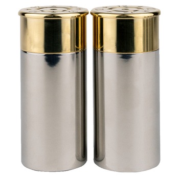 Set de 2 dozatoare pentru sare si piper model Cartus Jack Pyke, otel inoxidabil, finisaj lustruit, H 8 cm, 35 ml x 2, in cutie cadou neagra, argintiu/auriu Set de 2 dozatoare pentru sare si piper model Cartus Jack Pyke, otel inoxidabil, finisaj lustruit, H 8 cm, 35 ml x 2, in cutie cadou neagra, argintiu/auriu