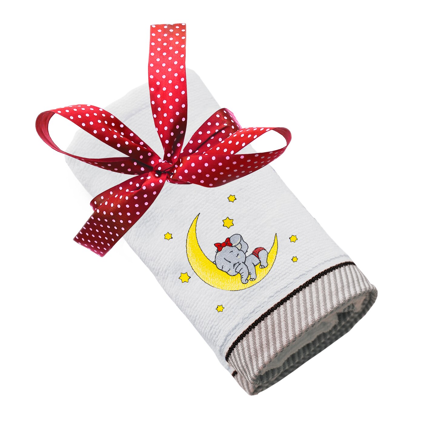 Prosop bumbac, LWS, brodat, model Elefantica dormind pe luna, alb, 70x1400 cm