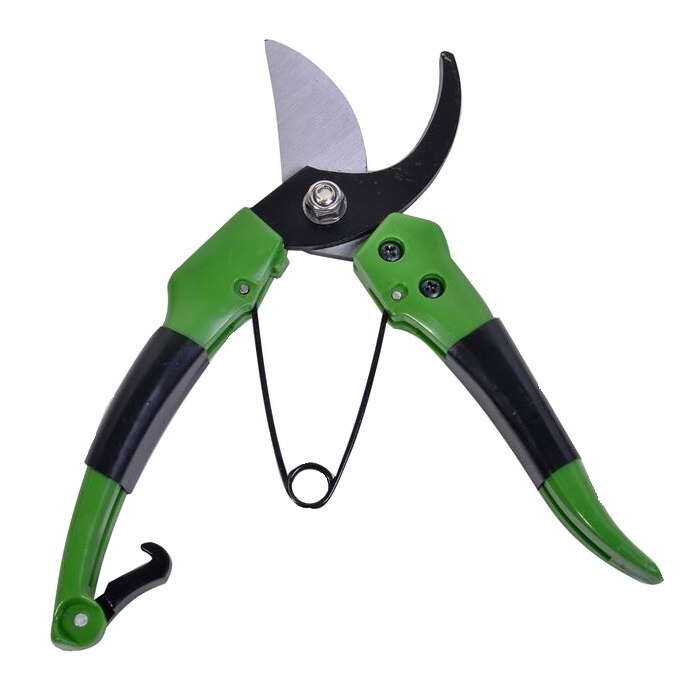 Foarfeca de gradinarit cu arc si siguranta, lama metalica, Verde/Negru, 5.3 cm