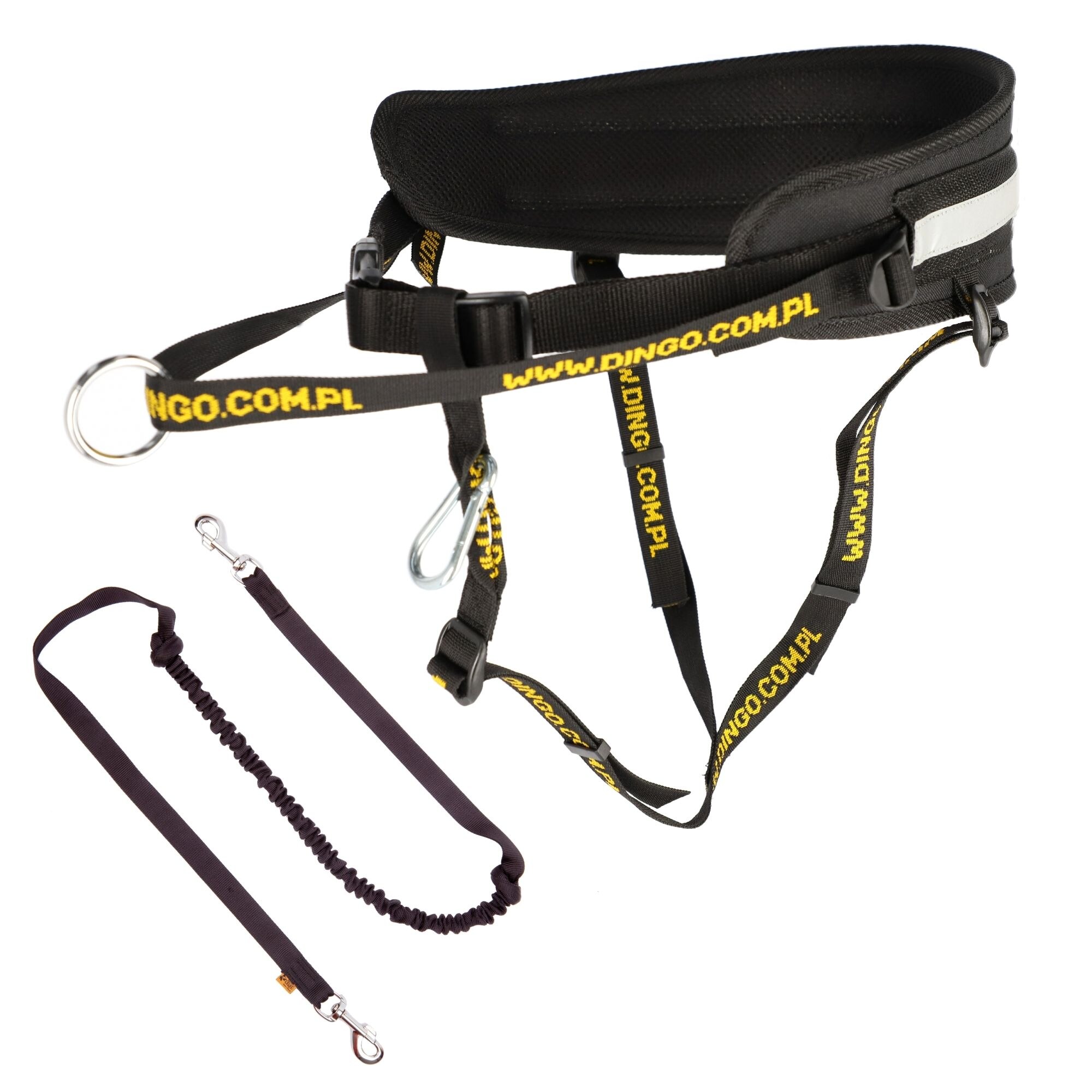 Kit Jogging, lesa pentru caine si curea de talie DINGO, Canicross, Negru, 165 - 210 cm