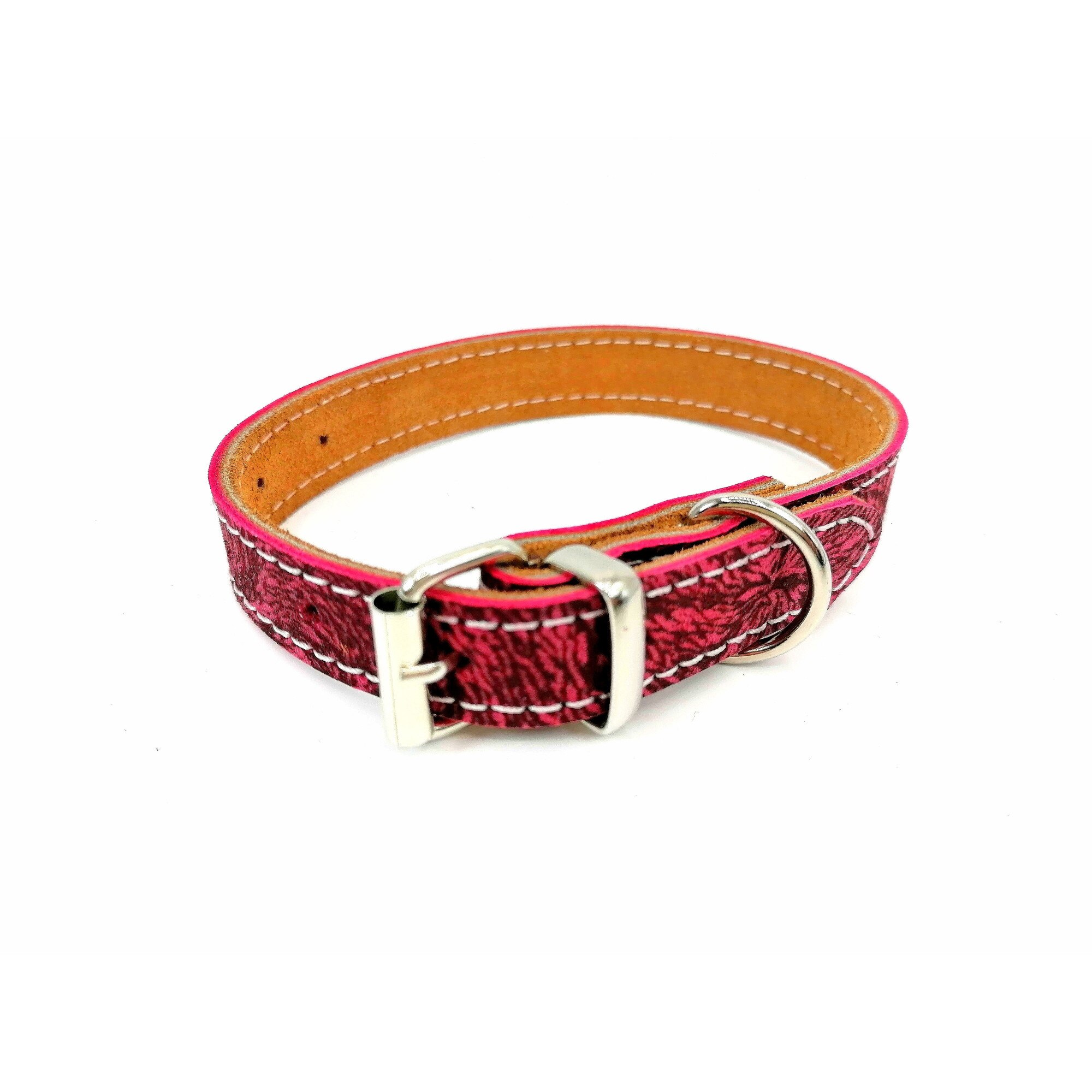 Zgarda din piele naturala 18 mm x 42 cm buffo roz