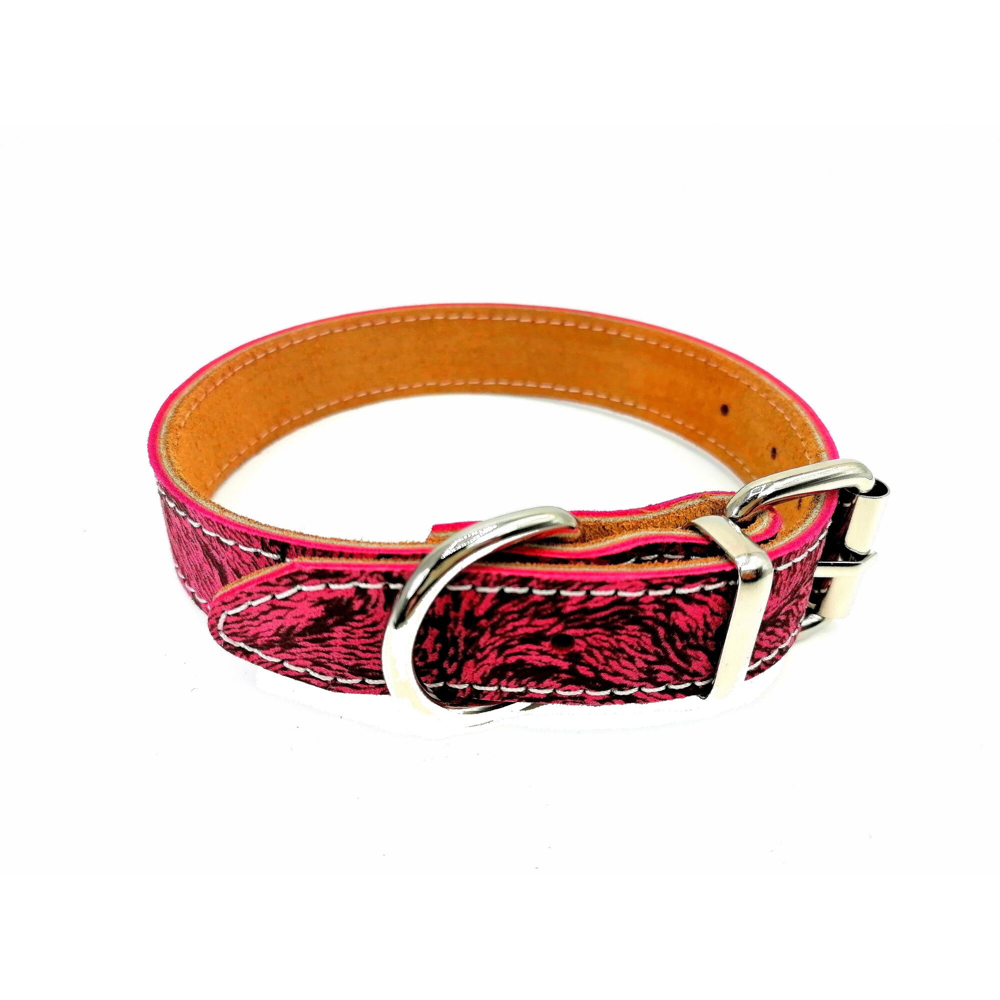 Zgarda din piele naturala 25 mm x 50 cm buffo roz