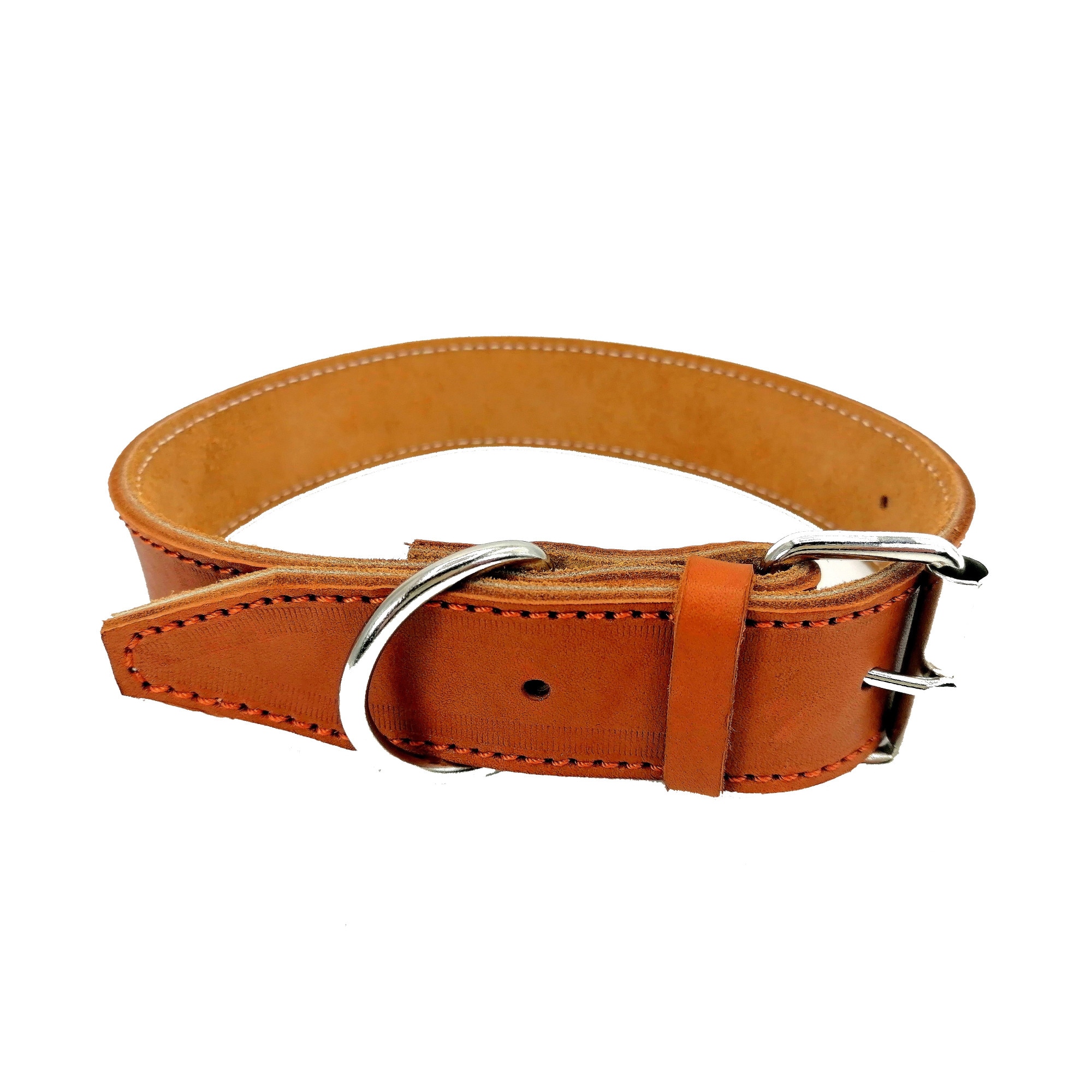 Zgarda din piele naturala maro 40 mm x 72 cm