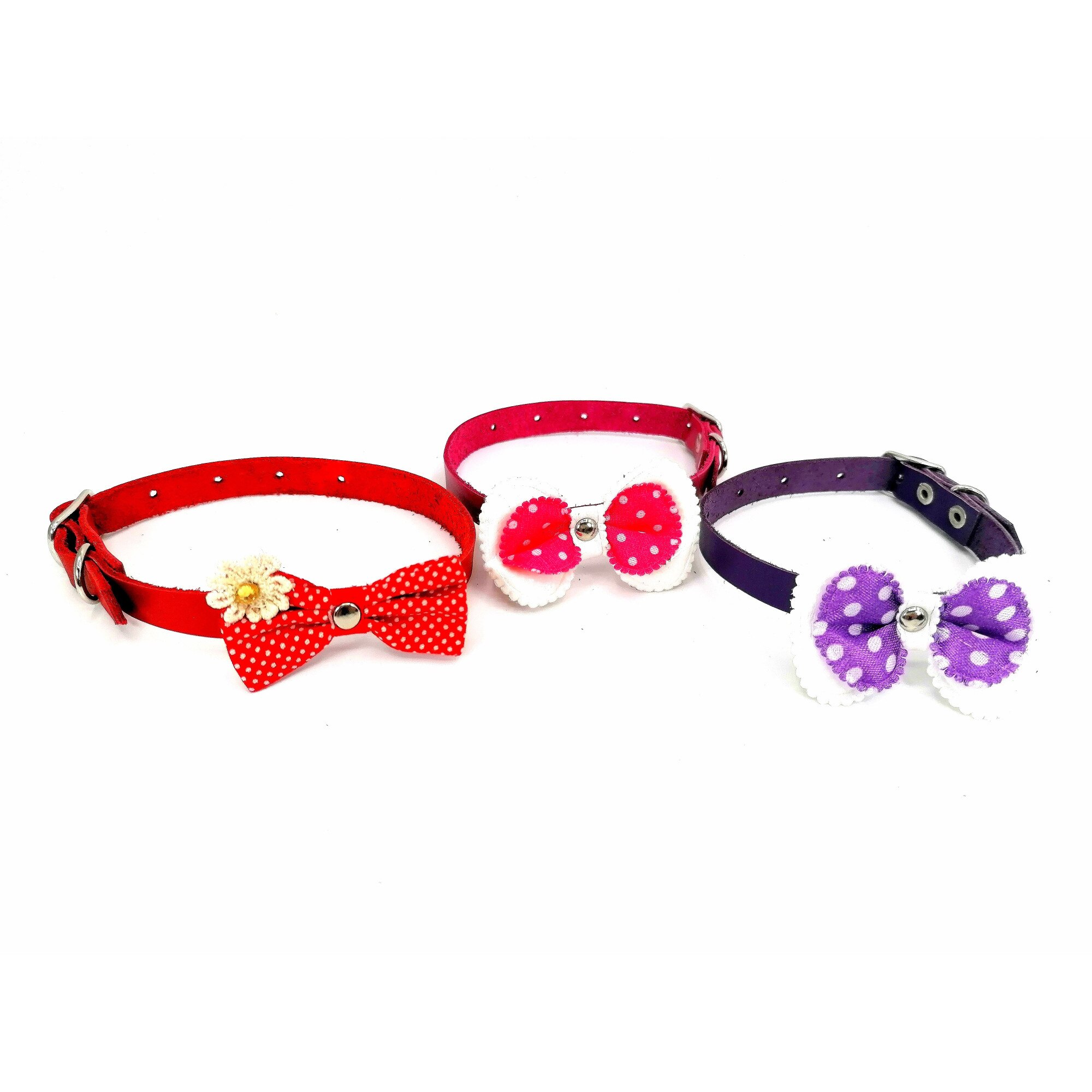 Set 3 zgarzi din piele naturala cu fundita 10 mm x 31 cm