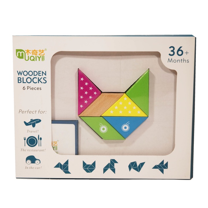 Joc creativ de puzzle, model tangram pisica