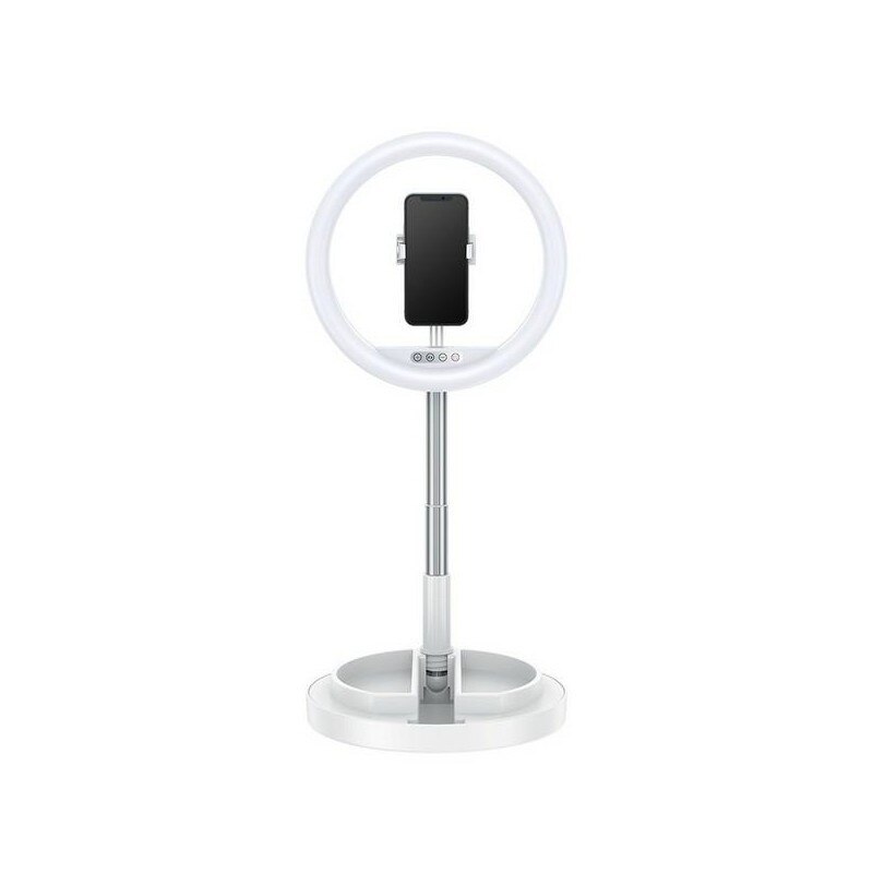 Lampa Circulara Ring Light Led Usams Tripod Suport Telefon Reglabil Inaltime 52-170 Cm, 6 Nivele, Alba