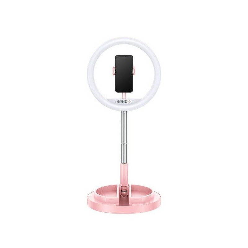 Lampa Circulara Ring Light Led Usams Tripod Suport Telefon Reglabil Inaltime 52-170 Cm, 6 Nivele, Roz