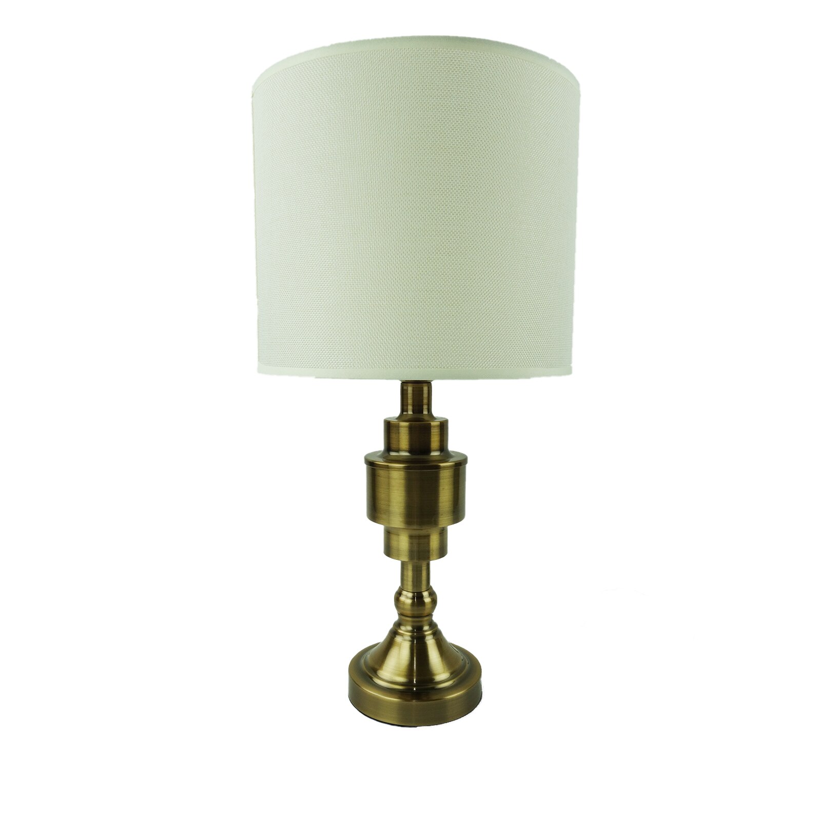 Veioza cu suport metalic, cu model, si abajur textil crem, 35 cm