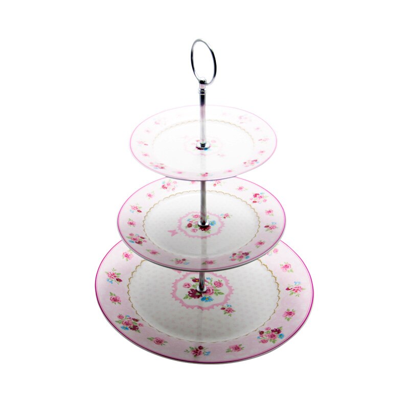 Platou 3 nivele Pink Flowers, Charisma, Portelan, D27 cm