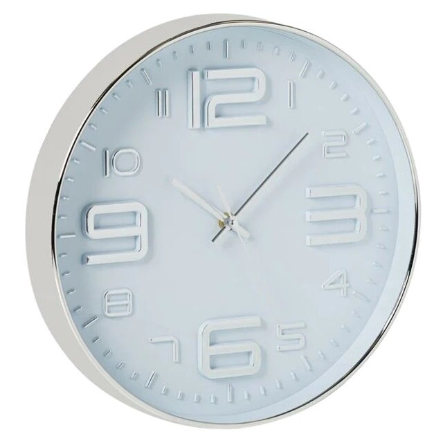 Ceas decorativ de perete cu numere mari arabe, Alb/Argintiu, 30.6x5.1 cm