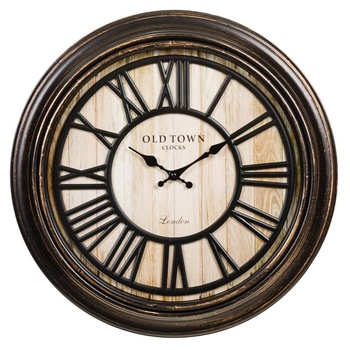Ceas decorativ de perete cu numere mari romane, model Vintage OldTown Clocks, Negru/Bronz, 51.2x5.1 cm Ceas decorativ de perete cu numere mari romane, model Vintage OldTown Clocks, Negru/Bronz, 51.2x5.1 cm