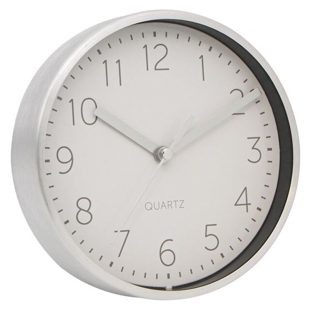 Ceas decorativ de birou, model simplu cu numere arabe, Alb/Argintiu, 14.6x4.1 cm