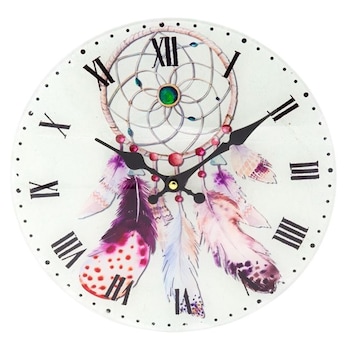Ceas decorativ de perete din sticla cu numere romane, model Dreamcatcher, Multicolor, 29.6x1.1 cm Ceas decorativ de perete din sticla cu numere romane, model Dreamcatcher, Multicolor, 29.6x1.1 cm
