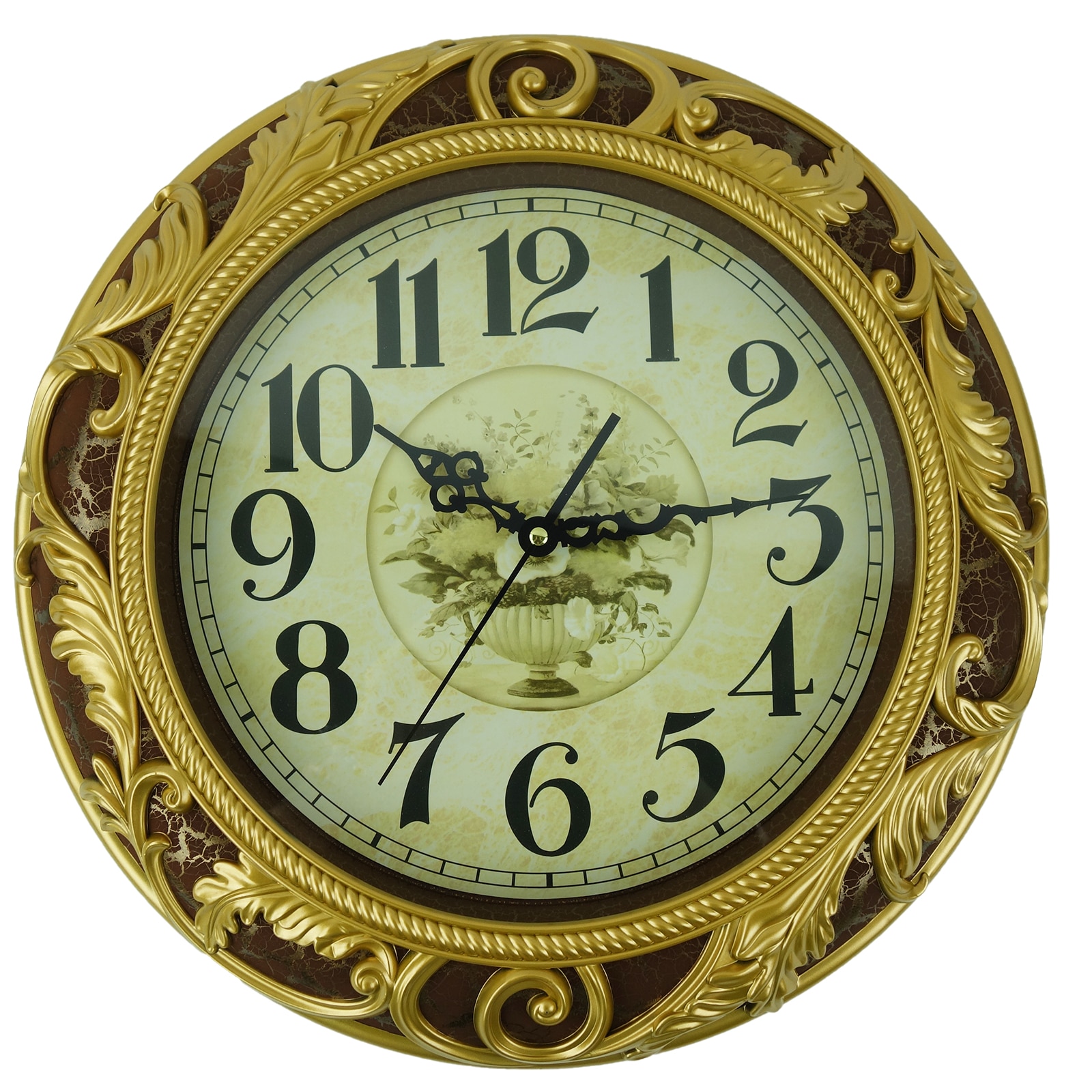 Ceas decorativ de perete cu aspect vintage, auriu/maro, model 3D, 40 cm