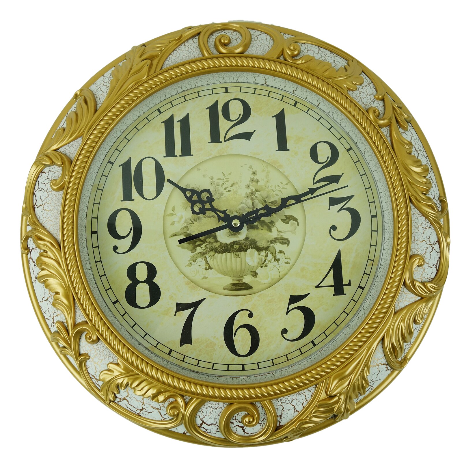 Ceas decorativ de perete cu aspect vintage, auriu, model 3D, 40 cm