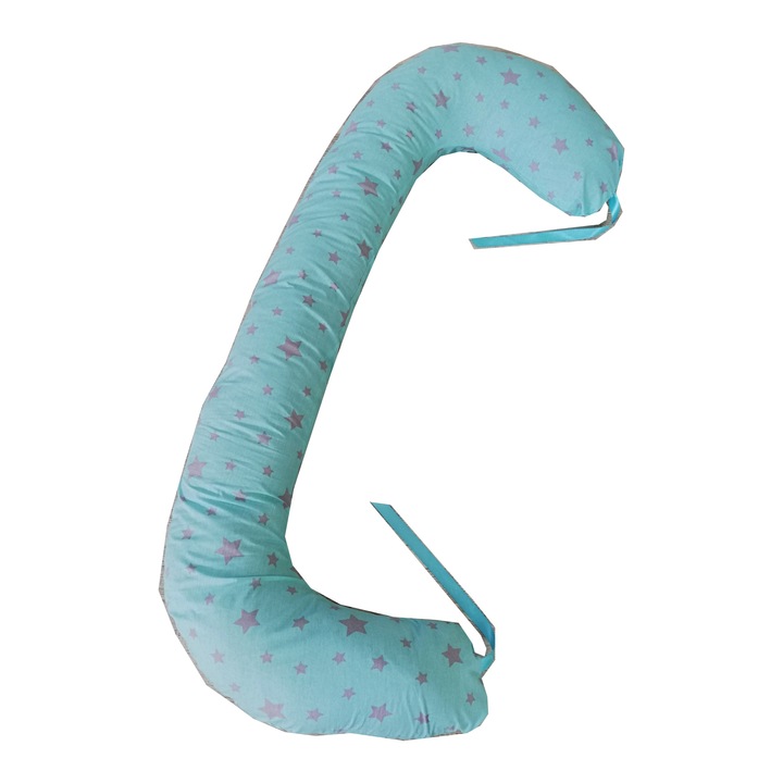 Perna multifunctionala pentru gravide si pentru alaptare bebelusi, model Stelute gri/turcoaz