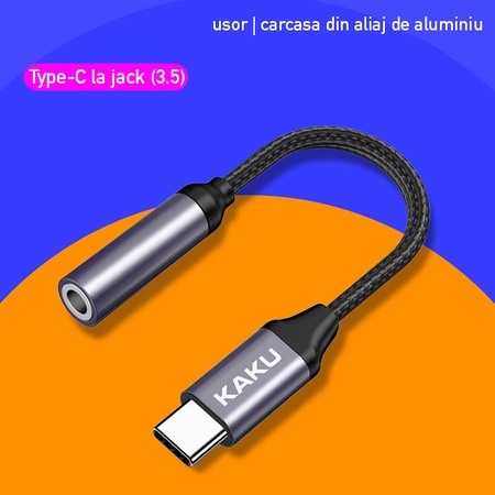 Cablu Adaptor, Convertor Audio - Jack (3.5mm) la conector Type-C (USB-C) Negru - KAKU - KSC-428