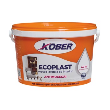 Vopsea lavabila, interior, alb, antimucegai, 3 L, Ecoplast, Kober Vopsea lavabila, interior, alb, antimucegai, 3 L, Ecoplast, Kober