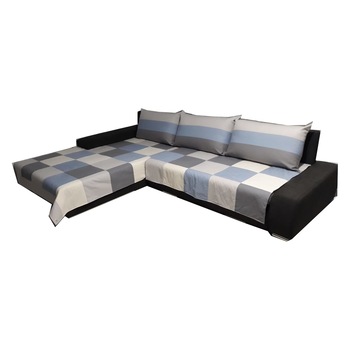 Set huse canapea si huse de perne, Model patrate albastru pal/gri, 5 piese Set huse canapea si huse de perne, Model patrate albastru pal/gri, 5 piese