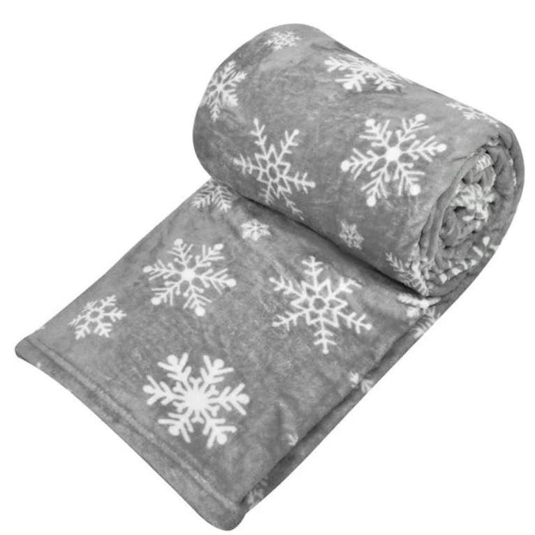 Patura catifelata dubla, model fulgi de nea, gri/alb 210 x 230 cm