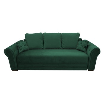 Canapea extensibila Alexia, MobAmbient, Verde inchis, material textil, extensie din plasa, de arcuri tip relaxa, lada de depozitare, brate tip Chesterfield, 3 perne mari incluse, 240 x 140 cm Canapea extensibila Alexia, MobAmbient, Verde inchis, material textil, extensie din plasa, de arcuri tip relaxa, lada de depozitare, brate tip Chesterfield, 3 perne mari incluse, 240 x 140 cm