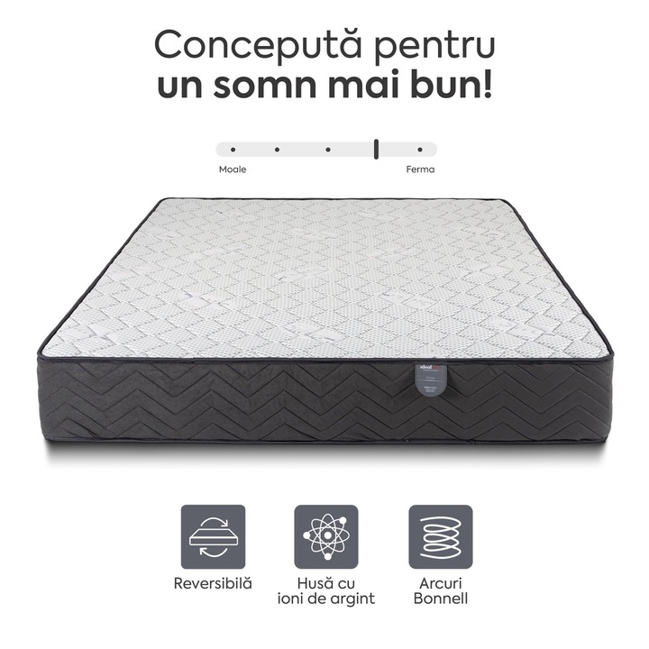 Saltea superortopedica, Ideal Sleep, Elite, 200x160x25cm, plasa de arcuri bonell, reversibila, hipoalergenica, ferma