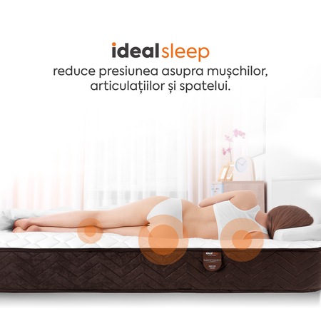 Saltea superortopedica, Ideal Sleep, 190x160x22cm, plasa de arcuri bonell, reversibila, hipoalergenica, ferma