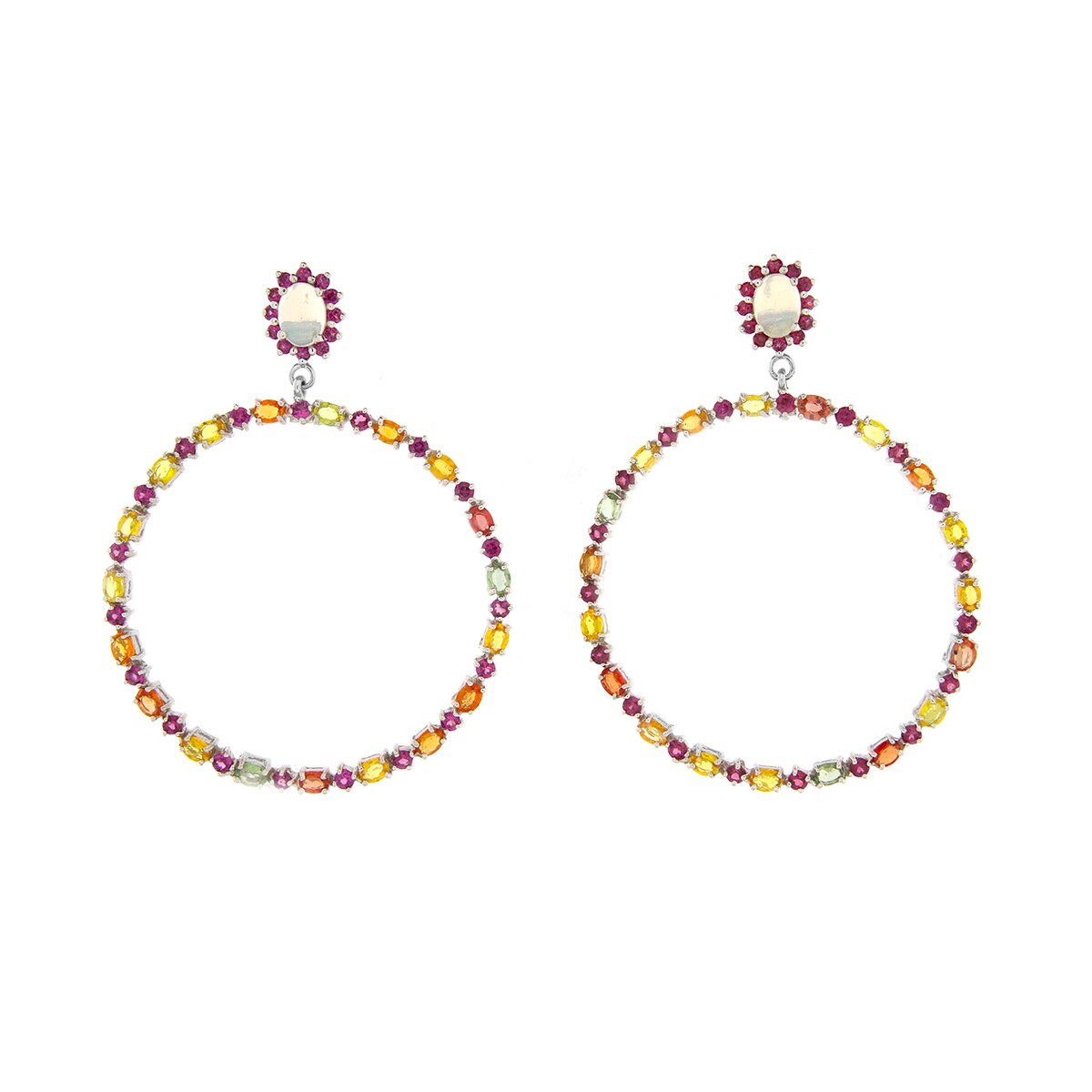 Cercei din argint cu rodolit, opal si safire multicolore, Accent Bijuterii