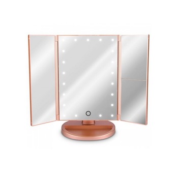 Oglinda de Masa pentru Machiaj, cu iluminare LED, touch, dreptunghiulara, pe baterii, picior cu depozitare de bijuterii, roz Oglinda de Masa pentru Machiaj, cu iluminare LED, touch, dreptunghiulara, pe baterii, picior cu depozitare de bijuterii, roz