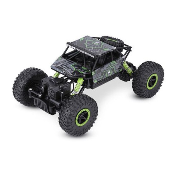 Masina cu telecomanda Rock Crawler Monster Truck, cu acumulator, suspensii 4x4, Off Road, Scara 1:18, 2.4GHz, Verde