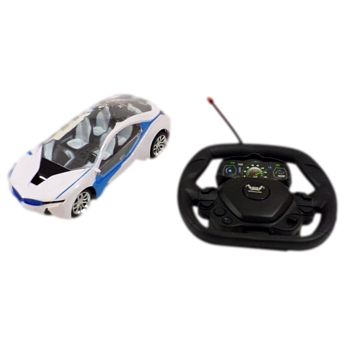 Masina Rc Sport, controler volan, sunete si lumini, alb albastru