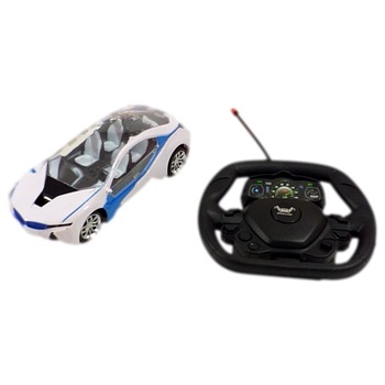 Masina Rc Sport, controler volan, sunete si lumini, alb albastru Masina Rc Sport, controler volan, sunete si lumini, alb albastru