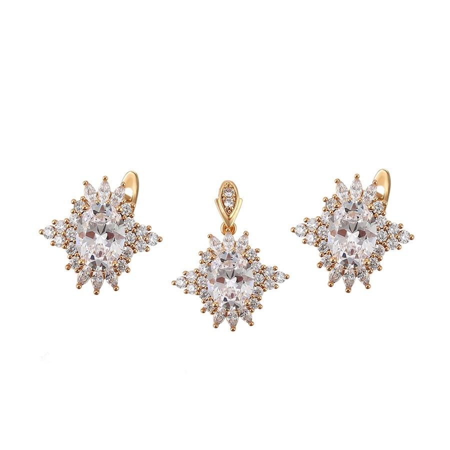 Set bijuterii Shine Brilliant,colier si cercei,dublu placat Aur 18k